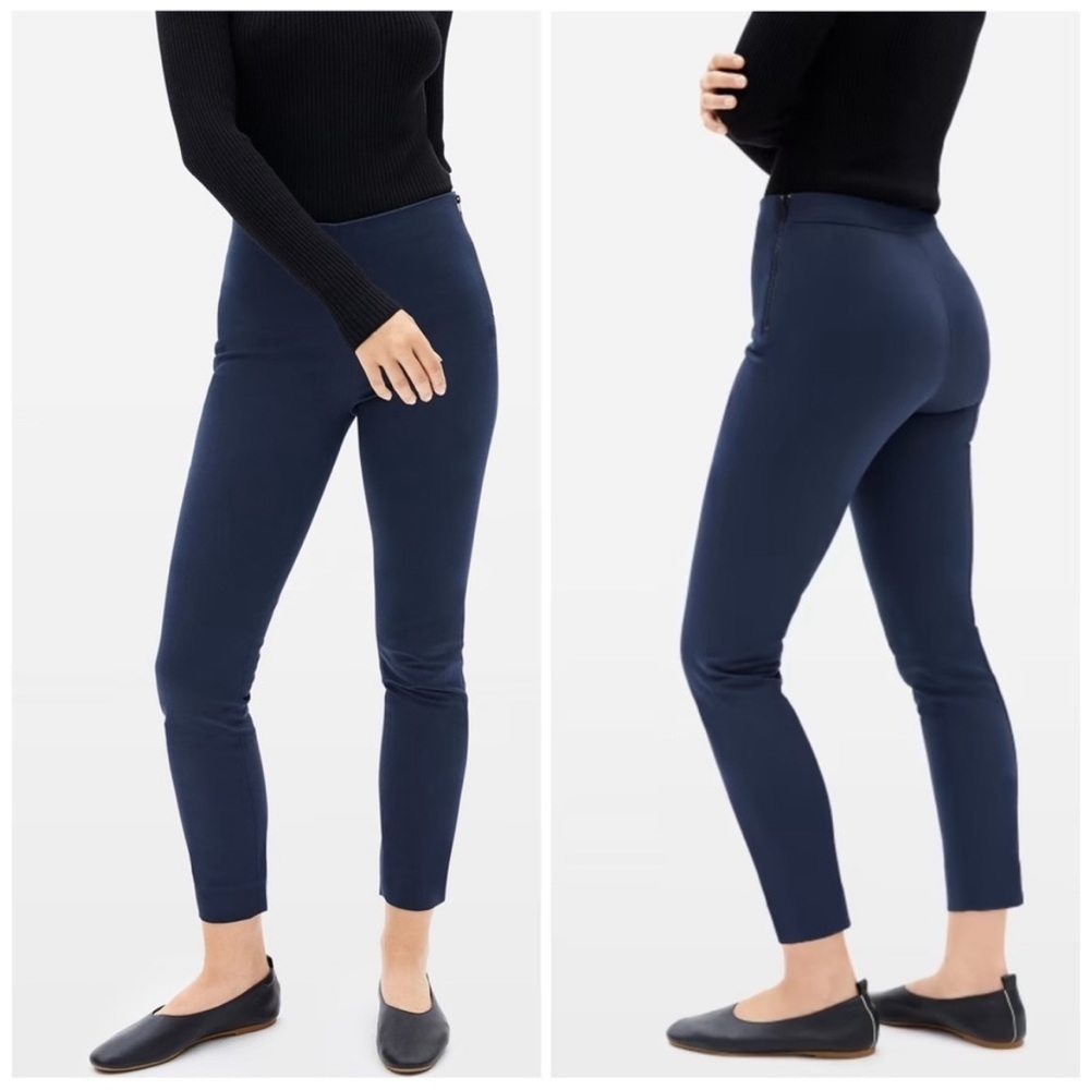 Everlane pants side zip navy blue pull on elastic waist women’s size 4 crop